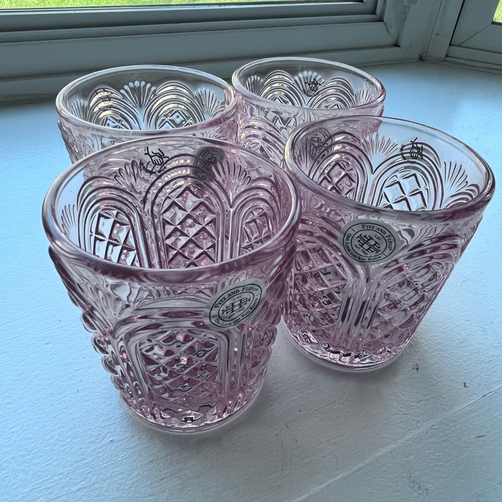 Mikasa Pink Pressed Glass Tumbler Set with Diamond Texture